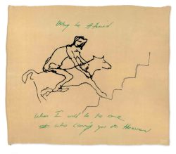 kundst: Tracy Emin (UK 1963) Why be Afraid (2009) Embroidered blanket (203 x 228 cm) 