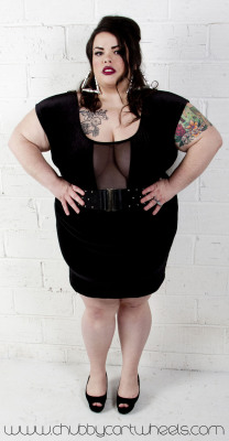 chubbycartwheels:  Still in love with our Mesh Velvet Bodysuits and our model Becka is killing it in hers paired with a pencil skirt! &lt;3 www.chubbycartwheels.com