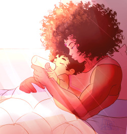 jen-iii:  I know they said that Greg mostly took care f baby Steven, but I like the idea that the Gems helped sometimes and that Garnet did the best faces for baby Steven :3 