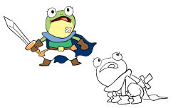 From Storyboard artist Jeff Liu:  Here’s the concept drawings I did for Hopper in Garnet’s Universe! The costume was inspired by Frog from Chrono Trigger, but I think Hopper has more of the youthful spirit of Slippy Toad from Starfox. 