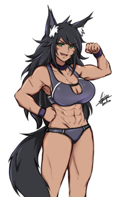 airisubaka:  Meet my wolf girl OC, Vera. She’s a wolf girl adopted into a family of foxes   -extremely territorial  -will eat out your fridge in a matter of minutes  -loves scritches   -doesn’t like brushing her hair  -not as cunning and elegant