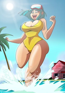 chillguydraws: Wait for me, Krillin!   It’s a sunny day at the beach of Kame House, so it’s time to have fun in the sun! And looks like Maron is all set to splash around.  ________________________________________________Support my Patreon to get