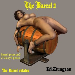 The Barrel 2 is two part prop: the barrel base and the barrel itself parented to the base. The Barrel 2 comes with two poses for Victoria4. You can use it with other figures such as Genesis with some adjustments. Once adjusted for your character, save