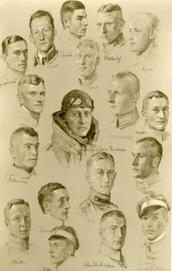 Portrait drawing of Jasta 11 pilots by Arnold Busch, July 1917.