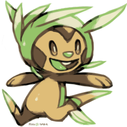 pc4sh:  CHESPIN, the grass starter from Pokémon X &amp; Pokémon Y. … run spiked hedgehog, run!! edit: in french, it’s name is a play-on-word with chesnut and hedgehog, that’s why I do this reference with Sonic the hedgehog ^^ 