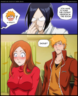 cavalier-renegade: queenzelda:  The cutest  &gt;&gt;ORIGINAL TEXT FROM INCORRCTBLEACH HERE&lt;&lt;  General-Link showed me that text, found in the IchiRuki tag by “incorrctbleach”, and I laughed my ass off, so I drew it… that’s the whole story