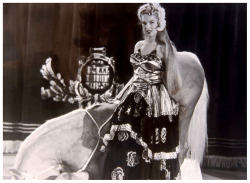 Frances DuBay (and her Educated Stallion)     Vintage 50’s-era publicity still promoting a &lsquo;Broadway Roadshow Productions&rsquo; film recording of her: &ldquo;LADY GODIVA&rdquo; act.. The horse was a mare named “Melody Lady”, and disrobed