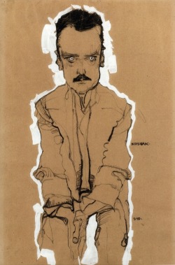 Portrait of Eduard Kosmack, Frontal, with Clasped Hands, 1910, Egon Schiele