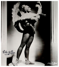 Lili St. Cyr  Autographed promo photo featuring costume details from her &ldquo;Leda and the Swan&rdquo; routine.. 
