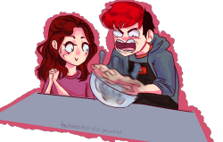thecheeseofjustice:  Leaving this fast doodle without context for @rosannapansino and @markiplier  Cute!