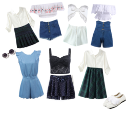 unwakeable:  Affordable Lolita 1997 Inspired OutfitsWhite Blouse / Pleated Plaid Skirt /  Embroidered Crop Top /   Denim Shorts Bow Crop Top  / White Shorts /  Off The Shoulder Crop Top  / Denim ShortsScalloped Romper /  Lace Crop Top  /  Shorts