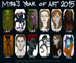 myrrdesketchbook:  My year of art 2015. I tried to do it without my trolls this time but there was one month with only trolls in it! I think we can have one Miû there though.  Thank you everyone who has been sharing this year or part of it with me!