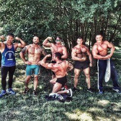 bodybuilers4worship:  keepemgrowin:  I need to be a part of this…  Now that’s a summer vacation right there lads…. Get on it boys  If I had to pick only one - I&rsquo;d go the the muscular guy with the awesome hairy chest and pecs - WOOF