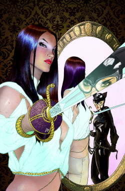 superheropinups:  Talia al Ghul &amp; Catwoman - Gullem March