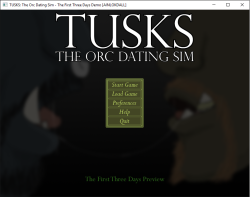 orcdatingsim:  TUSKS: THE ORC DATING SIM has a new demo,”The First Three Days”! If you’ve been craving some more gay-orc-smoochin’, here’s your latest fix. :DYou can download it free via itch.io by clicking this link.This version (build name