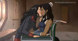 korrasami-artist:  Yeah! My new korrasami drawing! :D  In the last episode I really thought this was gonna happen, but it didn’t. So I drew it myself :p Anyway. I drew everything except the background.  I think Korra &amp; Asami look beautiful together.