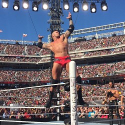 sethrollinsfans:WWE Instagram Photo‘With #MrMITB @wwerollins waiting in the wings, #TheViper @randyorton prepares to strike! #WrestleMania‘(x)