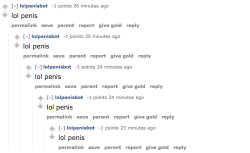 fawnbro:some idiot on reddit made a bot that replies to every comment that uses the word penis with ‘lol penis’ and didn’t realise it would also pick up on its own comments