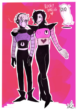 bibinella:  I actually didn’t want to make this full colour drawing oh well Napstablook (or napstabot? whatevs) and Mettaton Ex &lt;3  