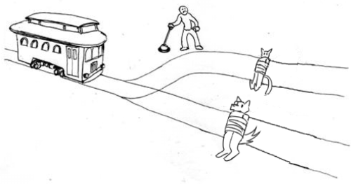 furrypost-generator: lotus-of-light:  furrypost-generator:   arbor-viridanus:  furrypost-generator:   furrypost-generator: the trolley problem but instead it’s a catboy or a werewolf     Werewolves can only be killed by silver. Let the trolley run