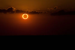 thisismyplacetobe: A ‘Ring of Fire’ solar eclipse is a rare phenomenon that occurs when the moon’s orbit is at its apogee: the part of its orbit farthest away from the Earth. Because the moon is so far away, it seems smaller than normal to the human