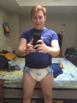 lilpaddedginger:  I can finally get snuggiesdiapers in Canada! Giving them a “dry” run tonight… not sure how long they will stay dry though…. hehehe   sexy diapered ginger