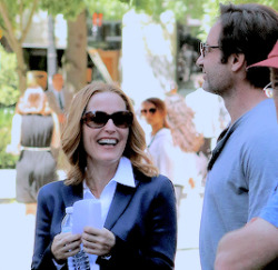   David Duchovny and Gillian Anderson on the set of The X-Files in Vancouver, British Columbia on June 9, 2015.  