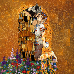loshka:   Gustav Klimt’s “The Kiss&quot; for the second Let’s Draw the Hobbit project. Spiraled into gold sickness. Oops.  