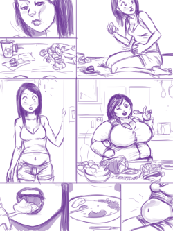 thekdubs:  In an effort to combat the wiles of her mothers bodacious figure the daughter takes to frequent snacking and indulgence. She’s pushed to her limit, however, one evening when her mother has a prepared a feast after an already particularly