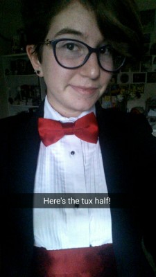 necromancatrix:  the-punk-innovator:  Here’s some snap chats of my tux dress 😀 I designed it myself! 😛 as a genderfluid I was really worried about wearing a dress but wanting to be in a tux yet nothing about the tux excited me. It’s a button