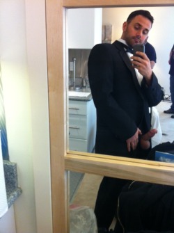 connerloveseveryone:  Anyone wearing a tuxedo should have to stick his hard cock out of it at least once.  Here’s me doing just that on the set today for my Titan shoot directed by cult movie legend, Joe Gage.  (Conner Habib/me) 