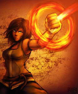 iahfy: further experimenting w/ a new coloring method! I know the fire doesn’t make any sense I just wanted to draw badass Korra *w* 