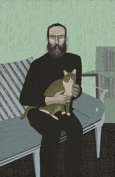 mrdirtybear:‘Portrait of Edward Corey with Cat’ by modern American illustrator Sam Kalda.