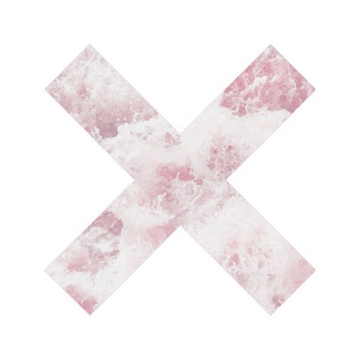 stylized 'X' with light pink and white clouds