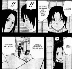 the-queen-of-itasasu:  blueviolin:  escapes-in-fiction:  blueviolin:  Itachi always recognizes  Sasuke before anyone else without turning around to see him. So sensitive! No wonder he could know Sasuke was not death yet after the fight with Deidara bonus: