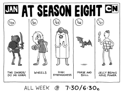 In two weeks, Adventure Time: Season 8 kicks off with a half-hour premiere!Part of 5 NIGHTS of new episodes at 7:30/6:30c on Cartoon Network.edit: CORRECTION! Only Monday’s episodes will air at 7:30. The rest of the week they’ll be airing at 7:45/6:45c.——
