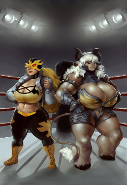bookofrat:  Commission done for Blastermath of their wrestling duo  Solita(left) and Jonan(right).Solita and Jonan © Blastermath Probably one of the most interesting and fun commissions I’ve gotten and I like how it turned out. 
