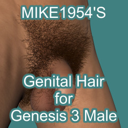 MIKE1954 has just come out with new genital hair for G2M!  The opacity maps can be edited, so all shapes are possible. This product requires Daz Studio 4.8  and will not work in Poser.  You also need  Genesis 3 Male Genitalia available in the M7 Pro