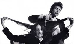 bobdylan-n-jonimitchell:Bob Dylan and Joan Baez, early 1965.
