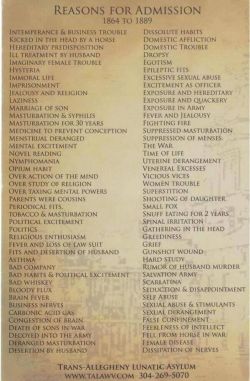 spgent:  Trans-Allegheny Lunatic Asylum, Reasons for Admission (1864-1889) …so hard to pick my favorite 