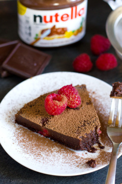sweetoothgirl:  Flourless Nutella Raspberry Cake