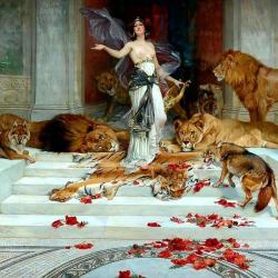 classicaldynamics:  takealookatyourlife:  my-username-was-taken:  she transformed her enemies, or those who offended her, into wild beasts // Circe by Wright Barker (1889)  tits out surrounded by big cats is how I wanna live my life  reblog if you wanna