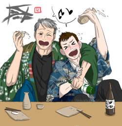 tirme: Mads and Hugh In Japan by tirmesaito  SOOOOOO… Mads is in Japan! He’s with Kojima, probably working on Death Stranding. Kojima-san tweeted a bunch of pictures of them hanging out… and Mads was wearing a yukata. MADS WEARING YUKATA. DID YOU