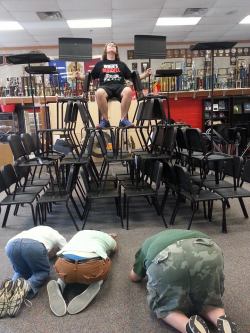2srooky:  contra-indication:  sramister:  Our Band director wasn’t at school.  what is it about band kids everywhere that, when left alone, we all do the same thing and build forts, thrones, and barricades in the band room?  Because you’re fucking