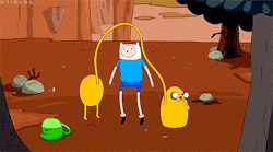 cosmicboogaloo-deactivated20200:  -finn jumping rope -jake is the jump rope/jake is also picking his nose -waving snail doing the whole waving thing 