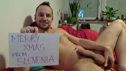 trainer-of-showoffs:    Jani, born 8.7.1975, computer engineer  from Nova Gorica (Slovenia), was inspired by Damien and also wanted to give his season’s greetings to his viewers. He simply couldn’t resist the temptation to expose naked for a big