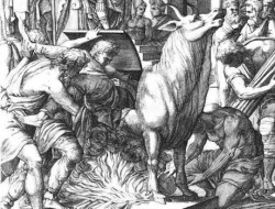 lickyocunt:  The Brazen Bull A grim contraption, this large, hollow bull-shaped structure was commonly crafted from bronze and was popularized by those pesky Ancient Greeks. Casting the victim inside of the Bull, a heating element was introduced underneat