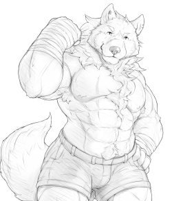 ralphthefeline:  Going with buff wolf today because if I did prey animal we need a predator to go with the bull =u=~! Scars are what you get when you try to eat a bull =u= Careful with their horns :3  