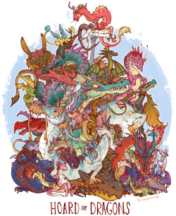 iguanamouth:UNUSUAL HOARD commission for urelk - pretty sure each dragon thinks theyre the collector of all the other ones   The hoard to end all hoards