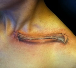 fuckyeahtattoos:  Realistic clavicle bone tattoo. Done in Lubbock, Texas by Trae Perez Tattoos.